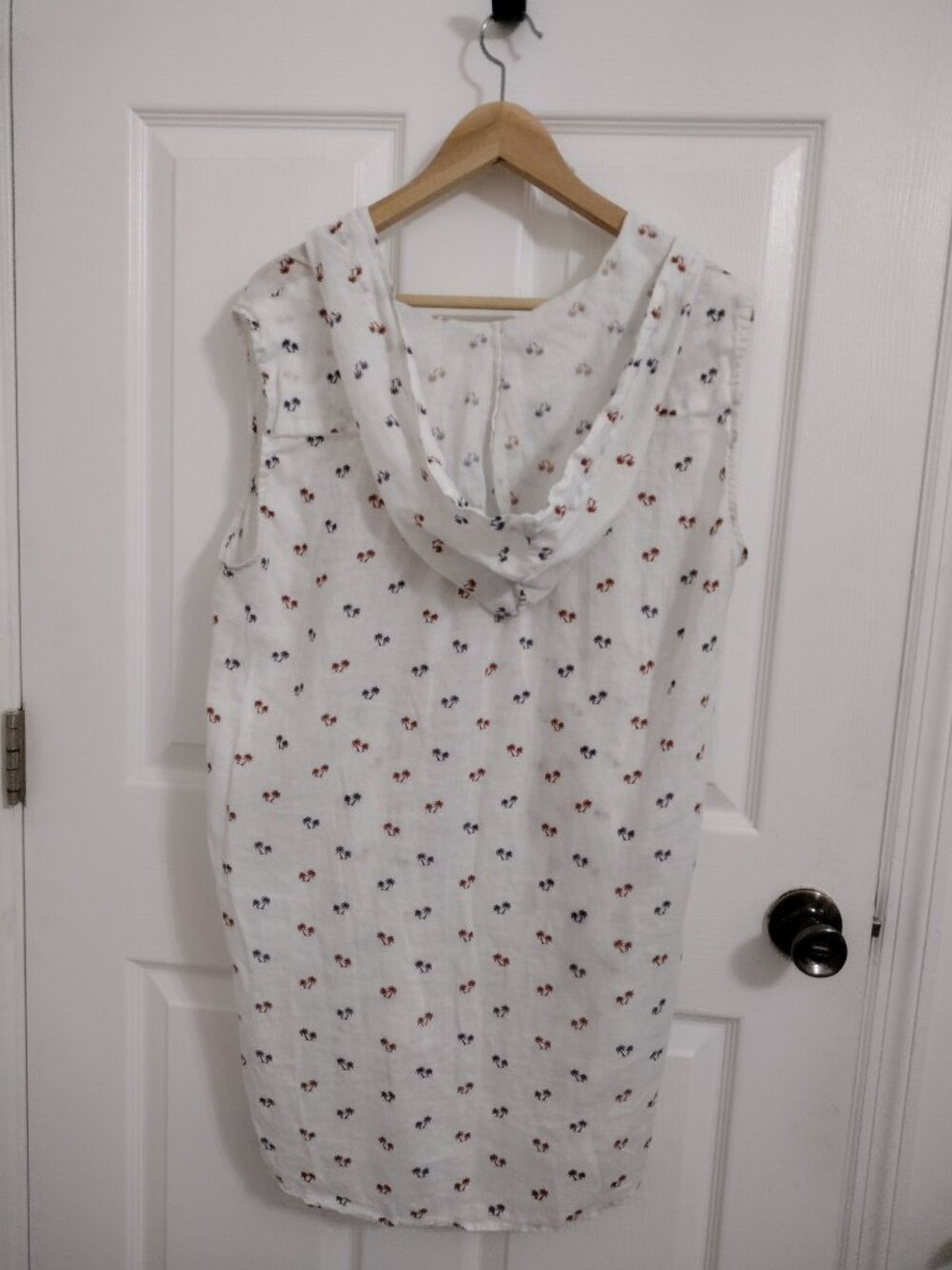 For Cynthia Beachwear Linen Hooded Tunic Sleeveless Palm Print Cover Up - Picture 6 of 8